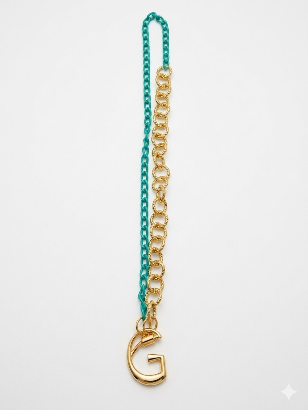 Gold Filled 'G' Pendant Chain Necklace with Teal Link Accent